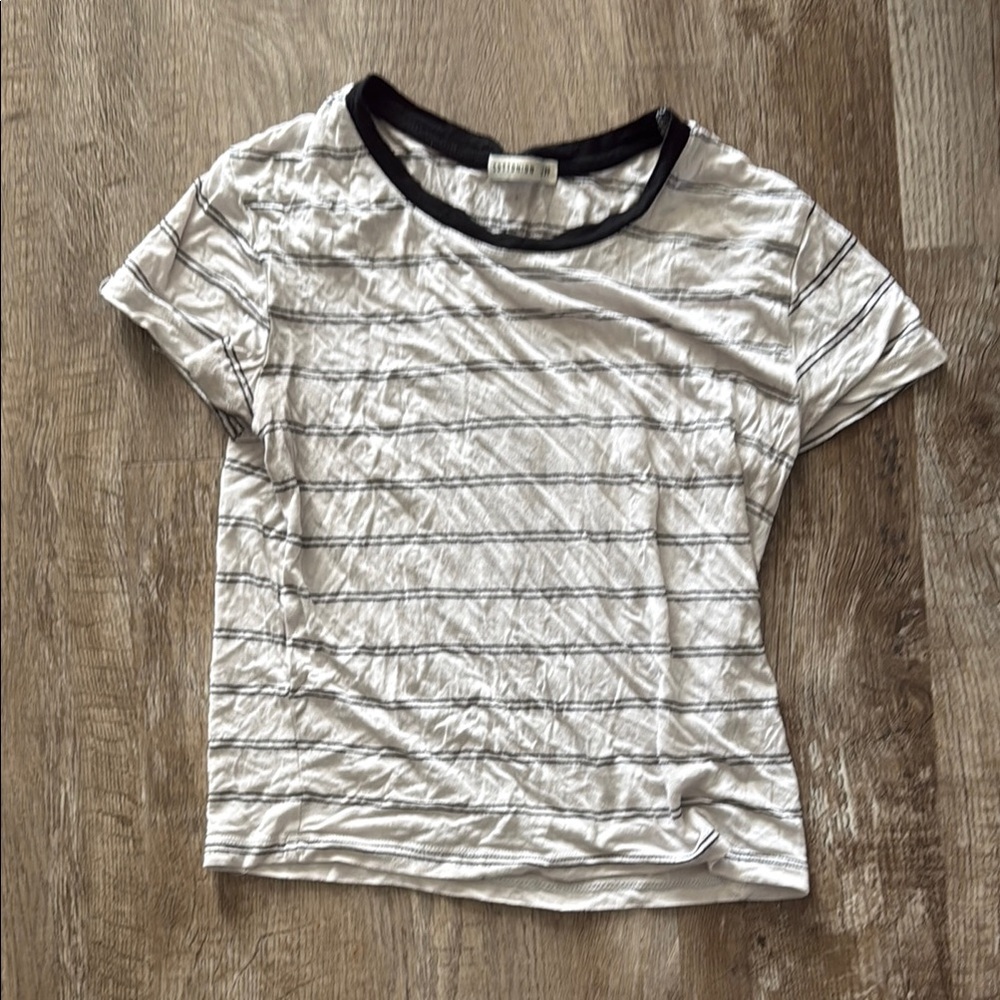 Cotton On Fitted White and Gray Ribbed Short Sleeve Tee